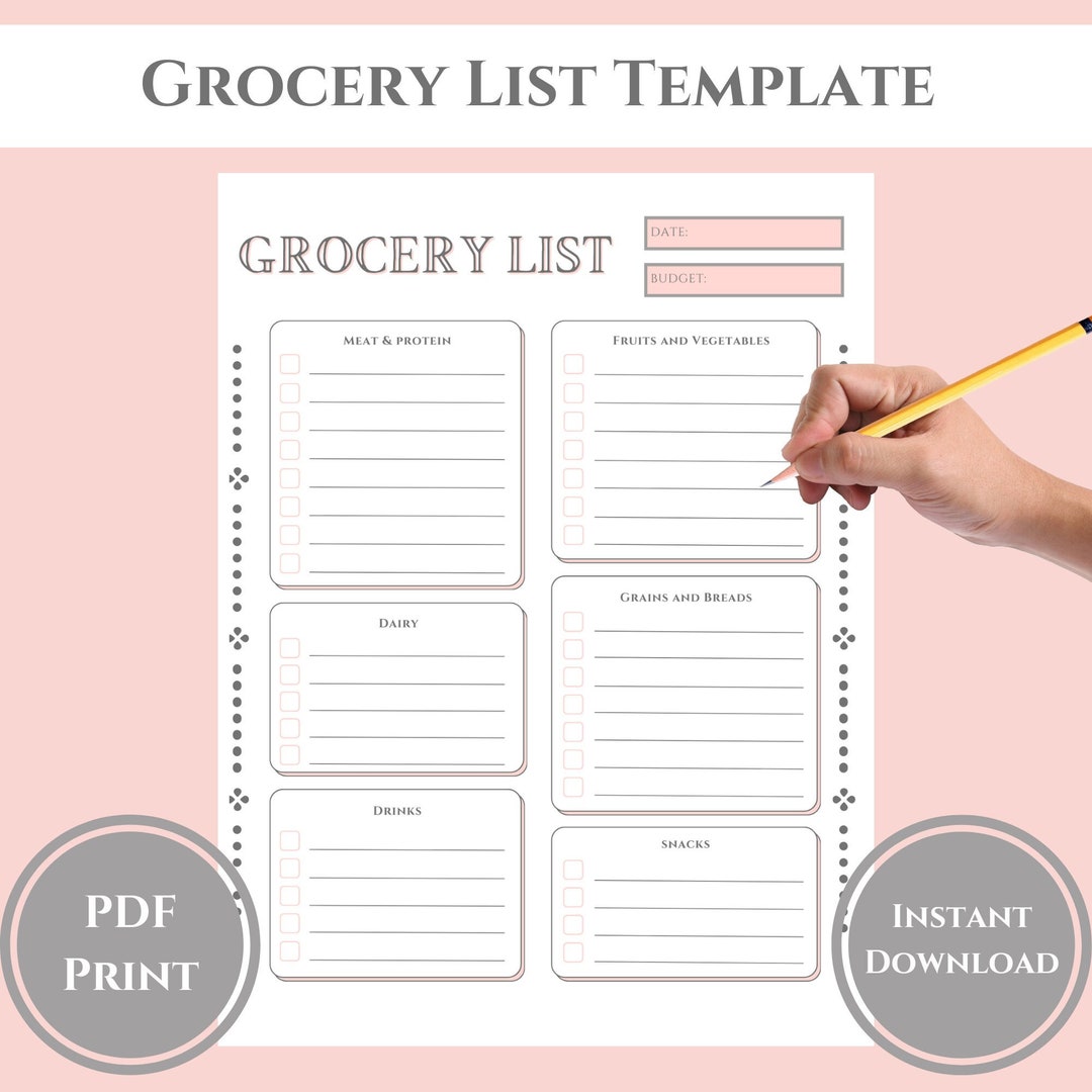 Grocery List Template, Grocery Checklist, Grocery Shopping List Grocery List Template, Grocery Checklist, Grocery Shopping List
