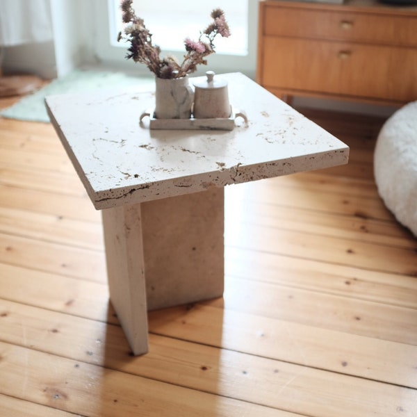 Pierre naturelle, table en travertin 40 x 40 cm, table basse, table de chevet, table d'appoint, balcon, table