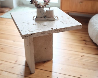 Natural stone, travertine table 40 x 40 cm, coffee table, bedside table, side table, balcony, table