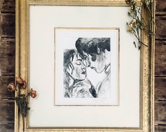 8x10 or 11x14, watercolor, print, Pride and Prejudice , black and white, warm, handmade gift, anniversary, birthday, Mother’s Day, movie