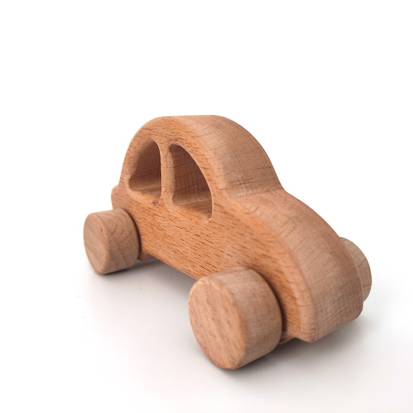 Natural Wooden Beetle Car Toy for Toddler, Handmade Wooden Car Toy with Personalized Toys Bag, Wooden Car Gift for Kids, Baby Room Decor