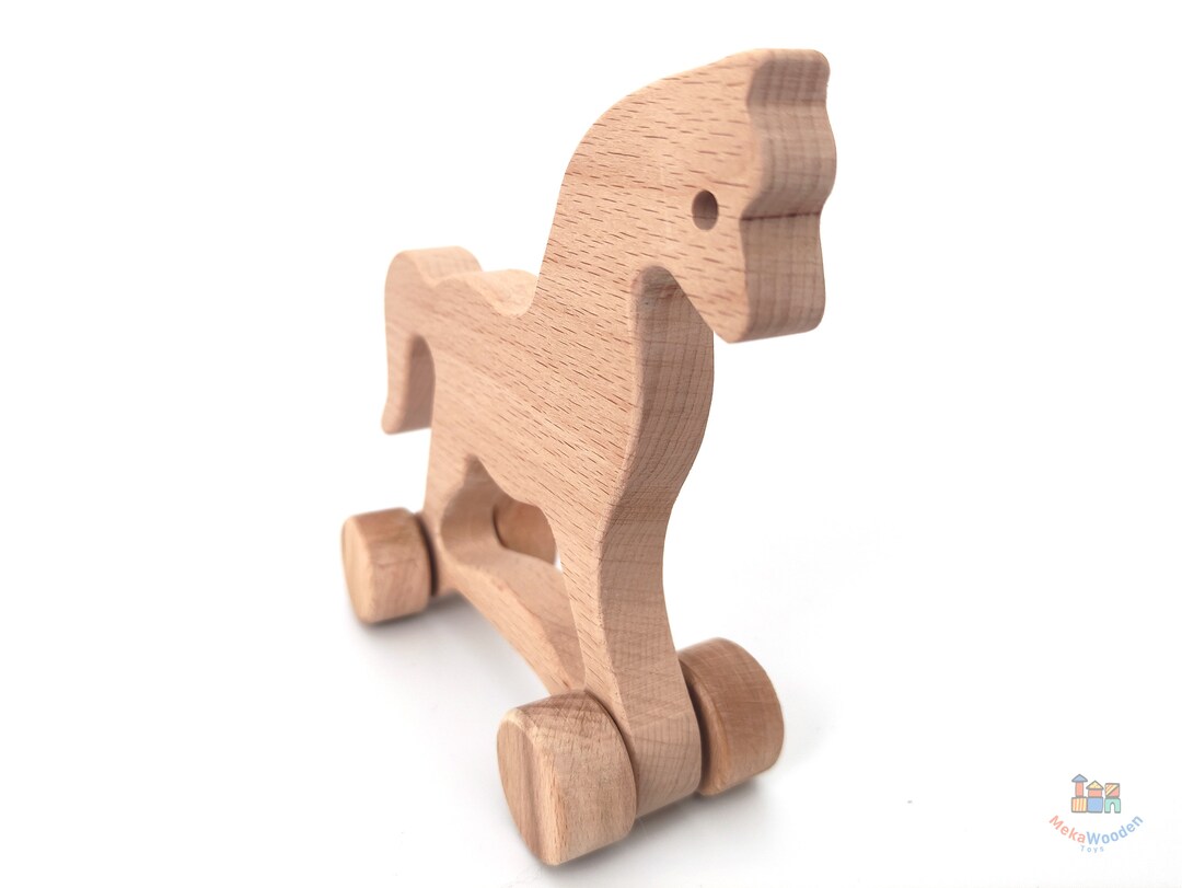 Wooden Horse Toy for Toddler With Personalized Toy Bag, Handmade Wooden Horse Gift for Kids