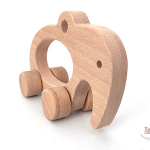 Organic Wood Elephant Toy for Toddler, Handmade Wooden Elephant with Personalized Toy Bag, Wooden Animal Toy Gift for Kids, Nursery Decor