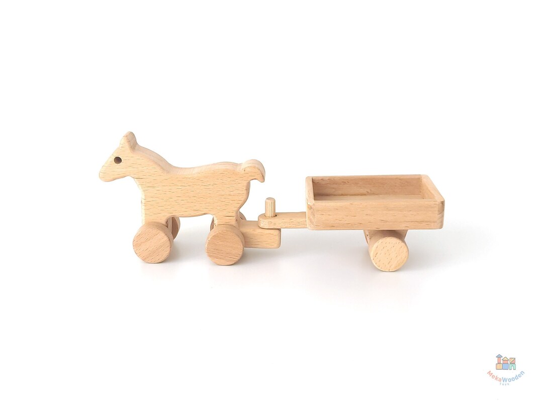 Wooden Horse Cart Toy Gift for Kids, Handmade Wooden Horse Cart With