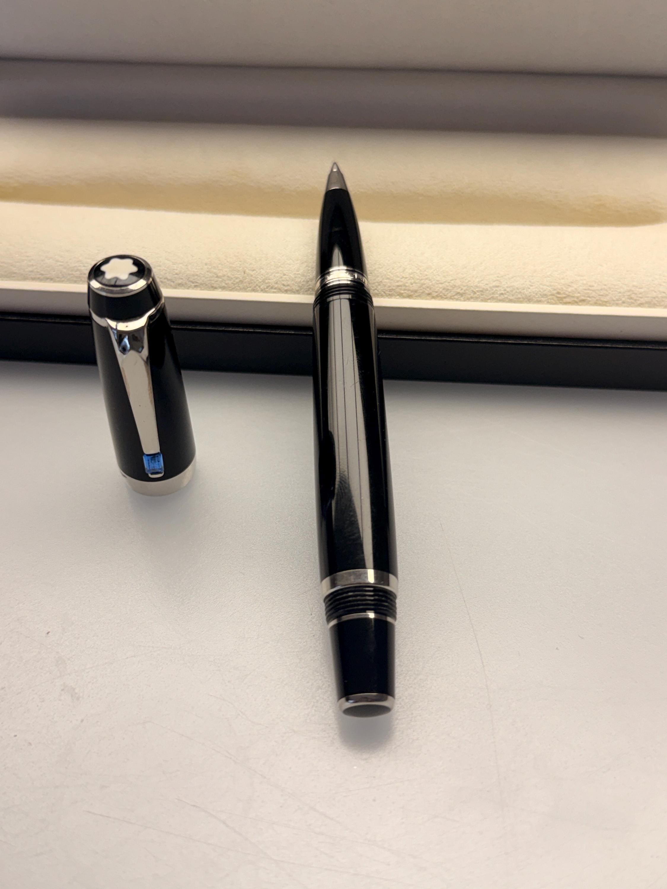 Montblanc Boheme Bleu Rollerball Pen, Black Resin, Platinum Trim