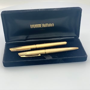 Coffret Waterman Concorde Deluxe vintage : stylo plume et stylo bille plaqués or, dans leur boîte d'origine