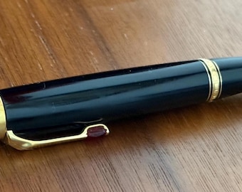 Montblanc Bohème Black with Gold Trim and Red Gem – Vintage Luxury Ballpoint Pen with Box