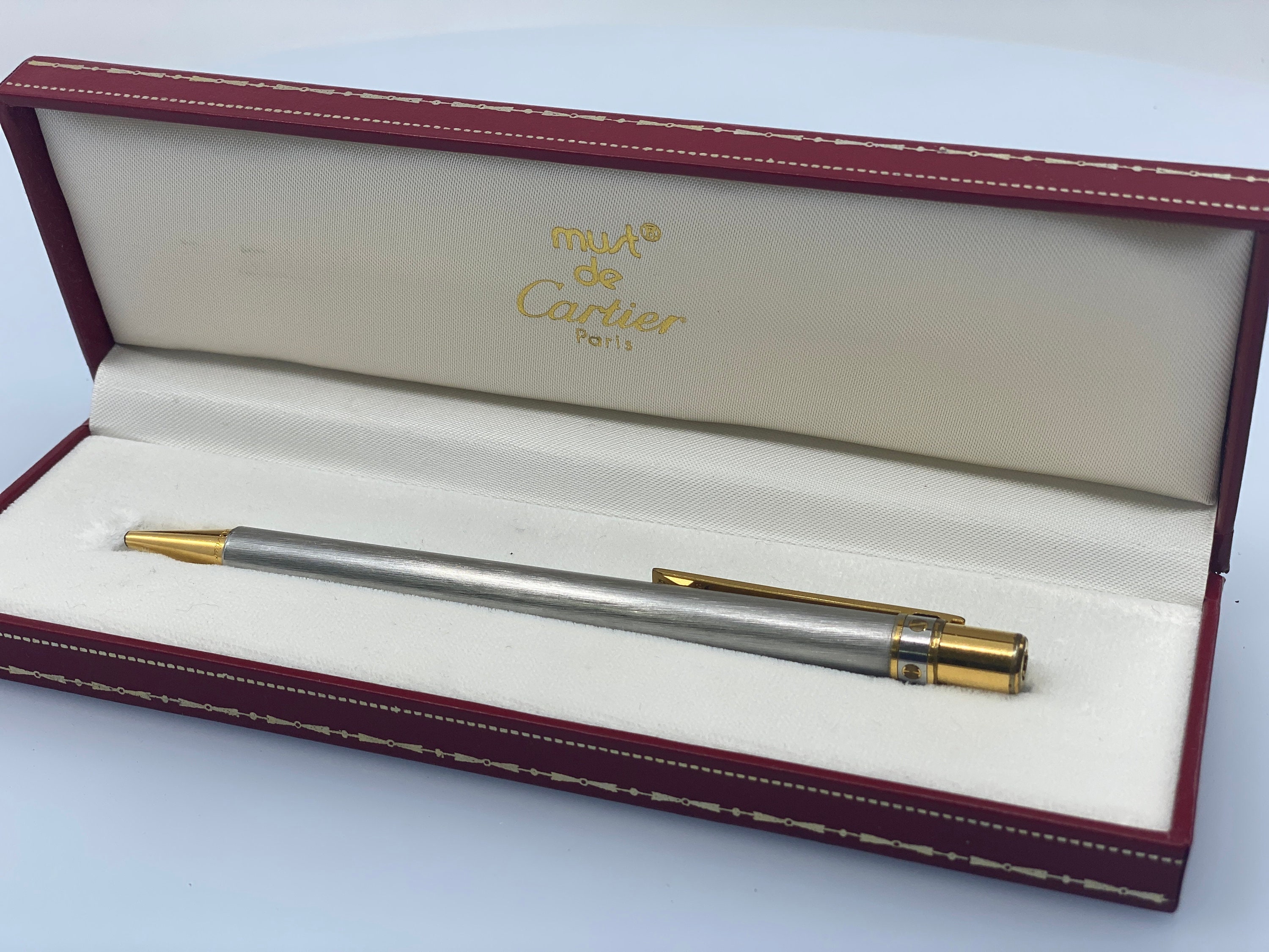 Must de Cartier Santos Ballpoint Pen, Brushed Metal Finish, Gold