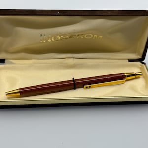 Stylo à bille Inoxcrom – Effet bois et finitions dorées – Stylo vintage fin – Coffret – Fabriqué en Espagne