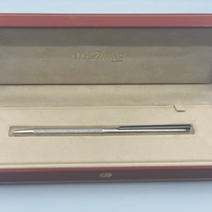 Penna a sfera ST Dupont in argento 925 con decorazione in lacca cinese blu - Vintage nella scatola originale