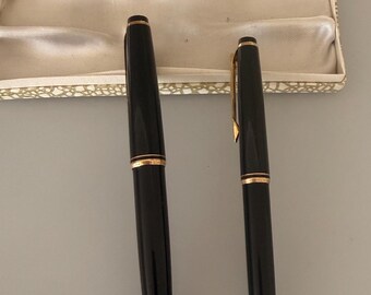 Vintage Montblanc No. 22 Fountain Pen & No. 28 11th Finger Ballpoint Set, Dark Grey, Original Box, 1960s