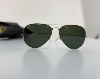Vintage Ray-Ban Aviator Gold Frame Green Lenses - Classic Pilot Sunglasses