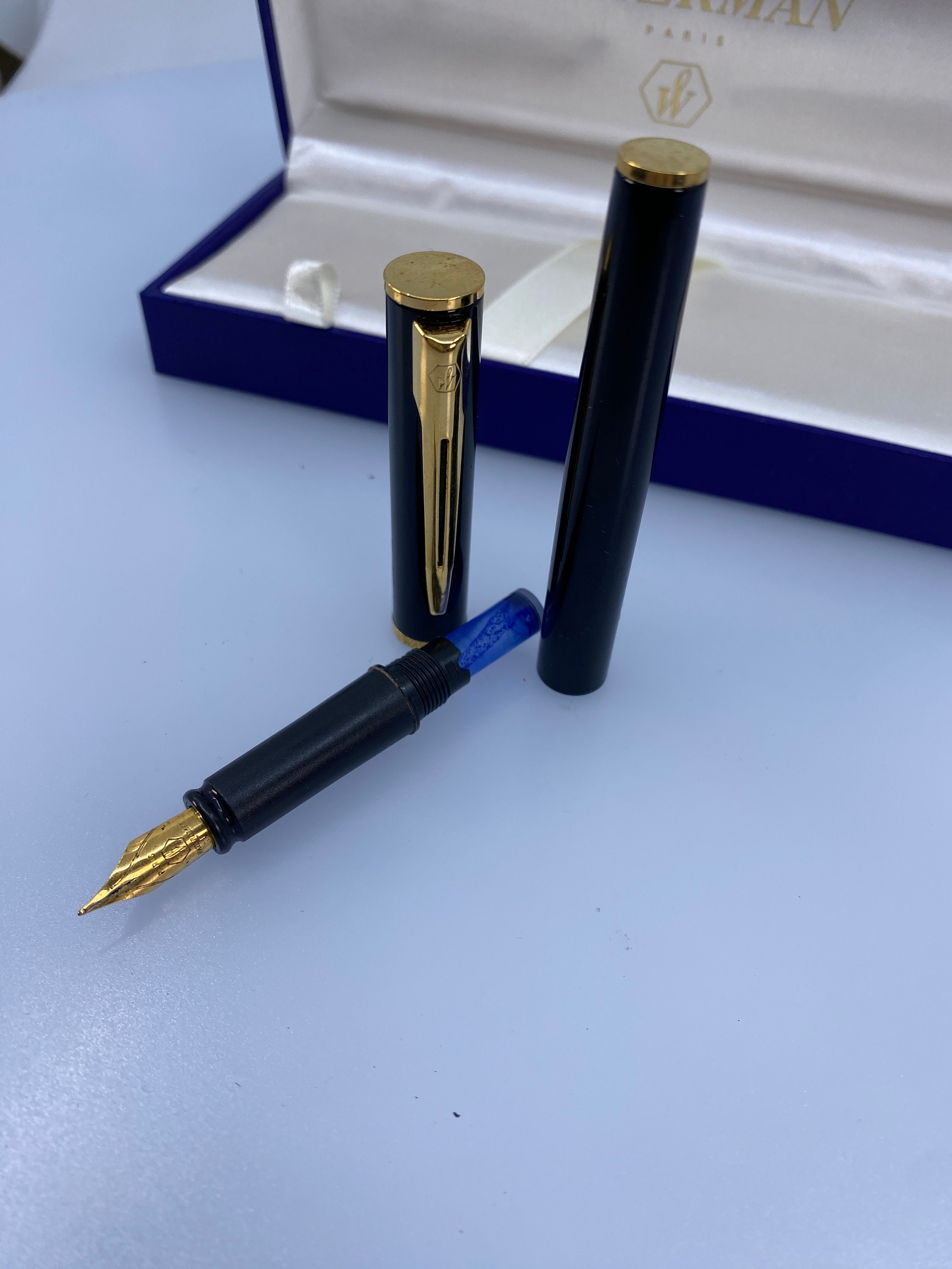ウォーターマン 万年筆 18K 750 F字 フランス製 ネイビー ゴールド