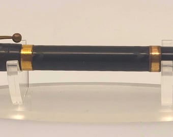 Vintage The Unique Pen Safety Fountain Pen, Made in England, Black Retractable Fountain Pen, Gold-Tone Trim