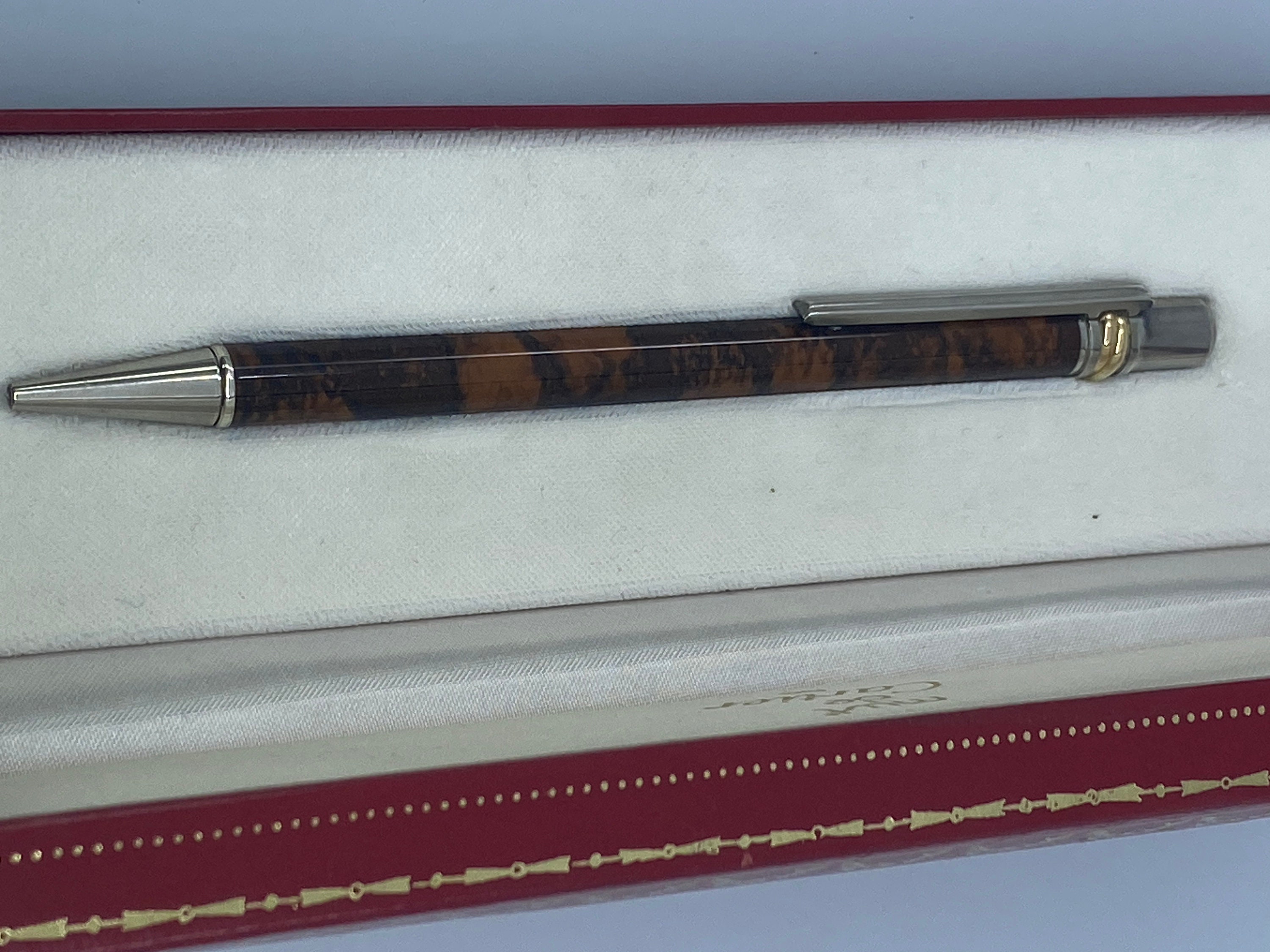 Must De Cartier Ballpoint Pen, Brown Marbled Finish, Silver-tone