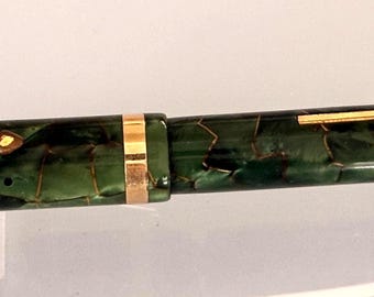 Vintage Conway Stewart Fountain Pen, Green Marbled Celluloid, 14CT Gold Nib, Lever Filler, England