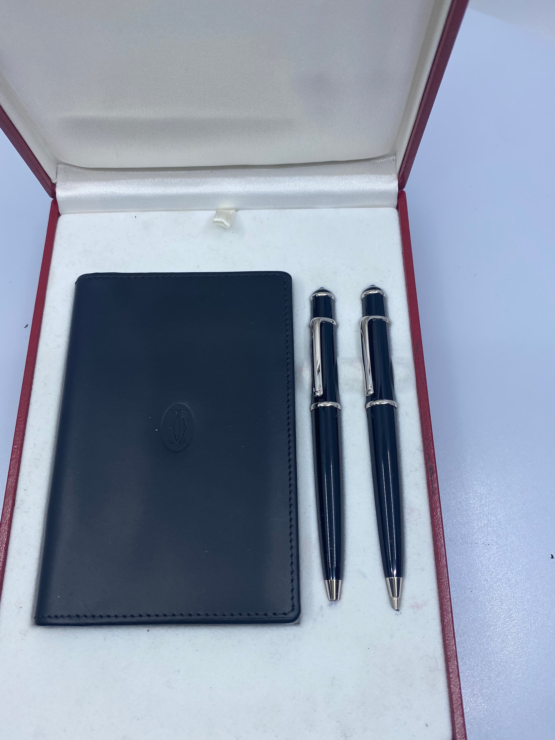 Cartier Diabolo Ballpoint & Pencil Set Black Resin Platinum W