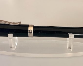 Graf von Faber-Castell Guilloche Black Rollerball Pen, Rhodium Trim, German Luxury Writing Pen