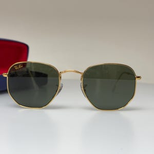 Ray-Ban Hexagonal Gold Vintage Sunglasses – Green Lenses – Detailed Frame – Rare Collector Piece