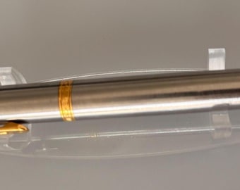 Vintage Inoxcrom Sakyo Riviera Fountain Pen, Brushed Steel & Gold Trim, Boxed Spanish Writing Pen