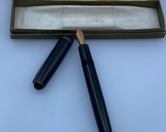 黒い万年筆 金メッキペン先 モンブラン ヴィンテージ ゴールドメッキ スチールペン先 細字（F