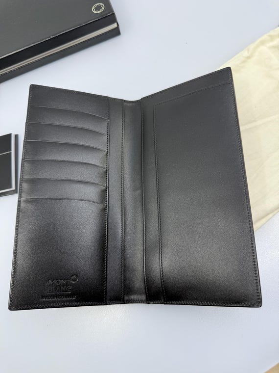 Montblanc Long Wallet 6CC – Black Leather Card Bill Holder With