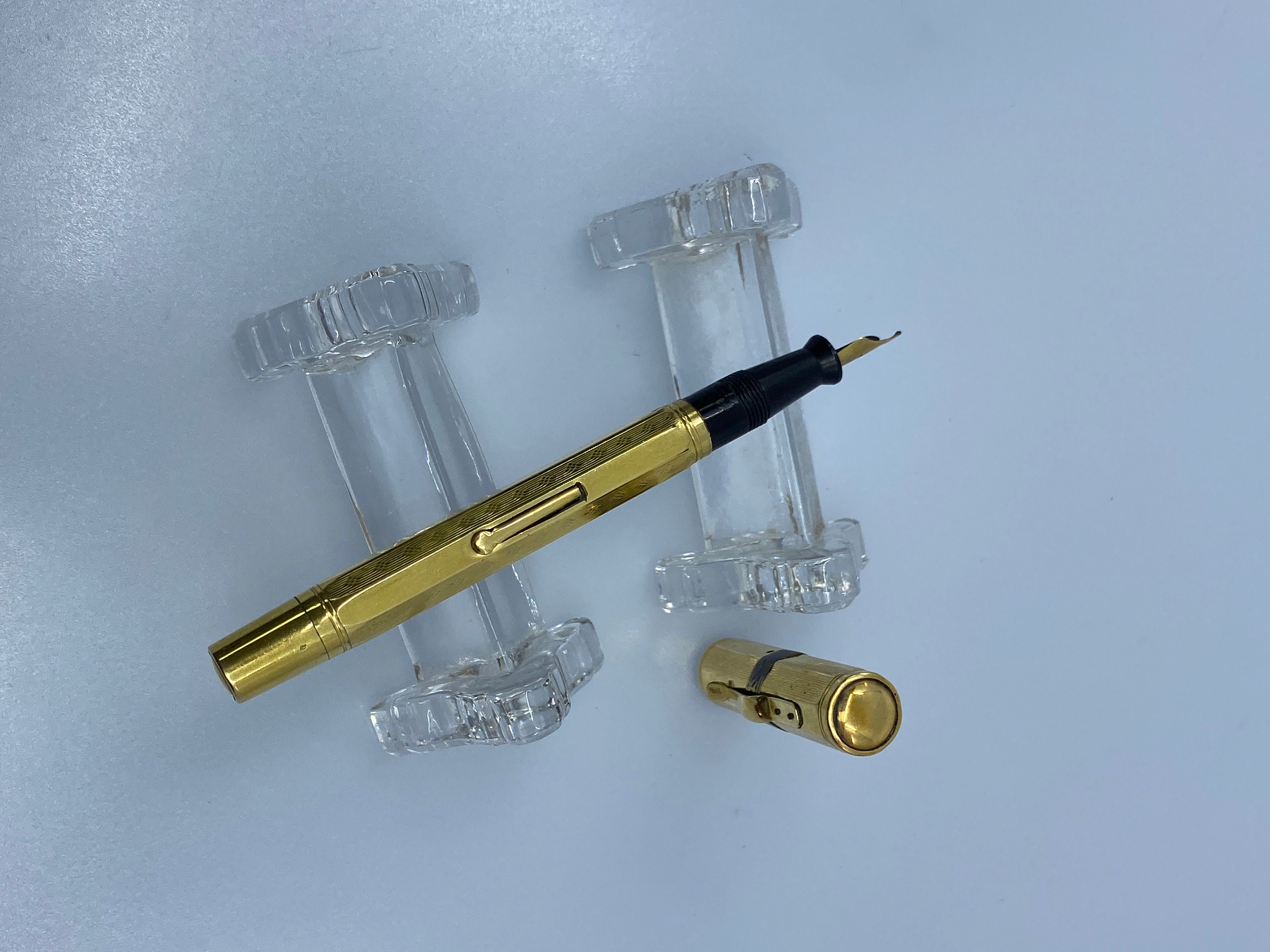 Rare Antique Fountain Pen - 18KR Gold Overlay Blue Enamel
