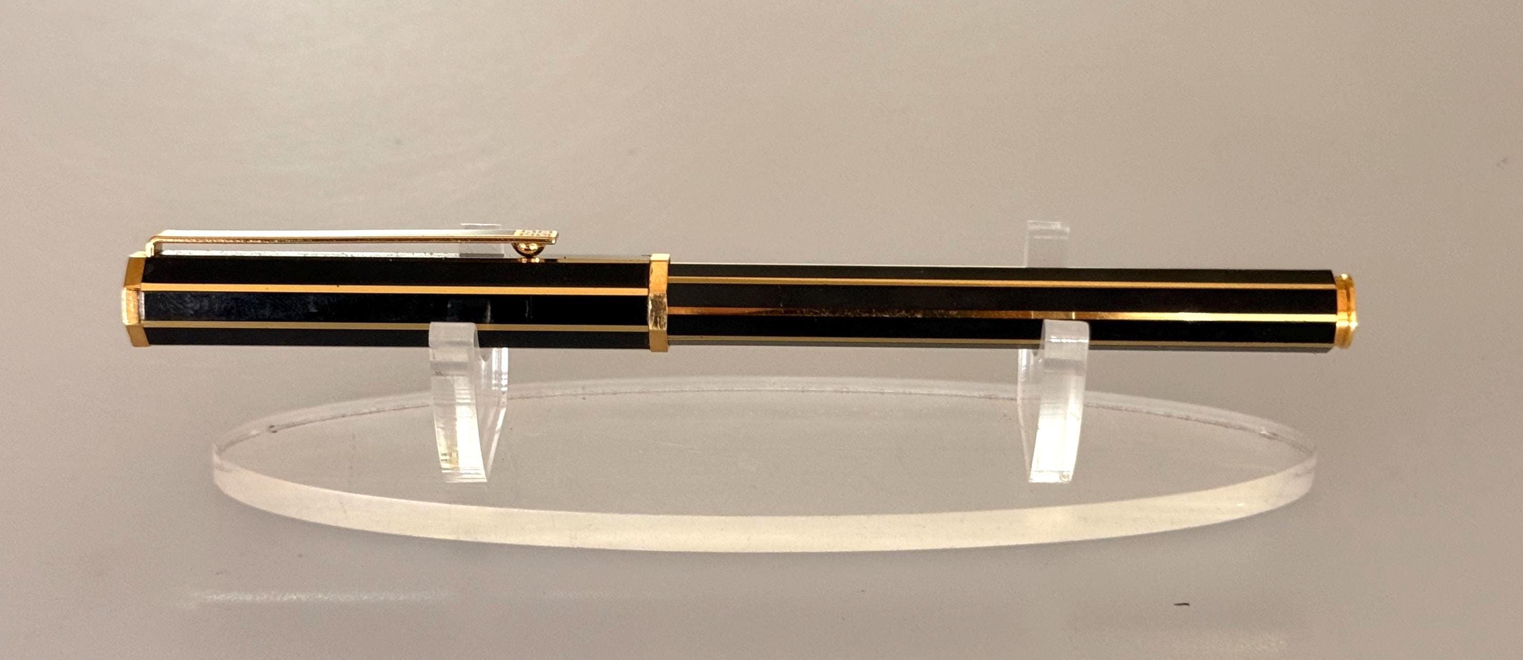 Vintage Givenchy Hexagonal Fountain Pen Black Gold 14K EF Nib