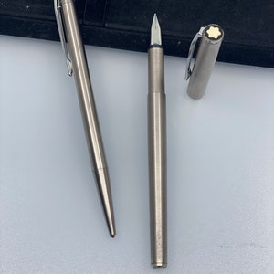 Vintage Montblanc Noblesse Set in Stainless Steel: Ballpoint Pen and Pen with Button and Clip Mechanism image 3