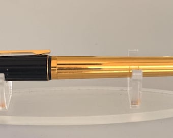 S.T. Dupont St. Germain Fountain Pen, Gold Fluted Barrel, Black Cap, D Logo Nib, Vintage French Luxury Pen