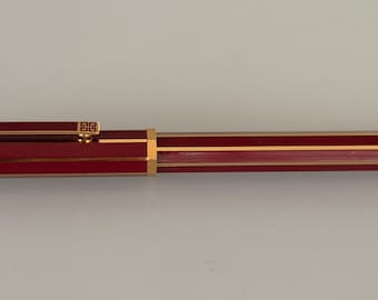 Vintage Givenchy Hexagonal Fountain Pen Red Gold 14K Medium Nib Never Inked Designer Pen
