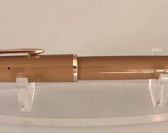 Vintage Admiral Fountain Pen with Pelikan 14K Gold Nib, Tan Brown Resin, Blue Ink Window, Rare Writing Pen