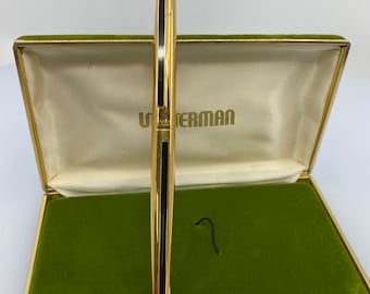 Vintage Waterman Plaqué Or Extra Fine Pen, Gold Plated Finish, Black Inlay, French Writing Pen