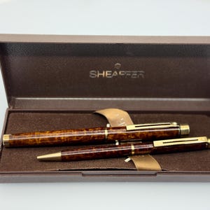 Vintage Sheaffer Fountain Pen & Ballpoint Set – 14K Gold Nib – Tortoiseshell Finish