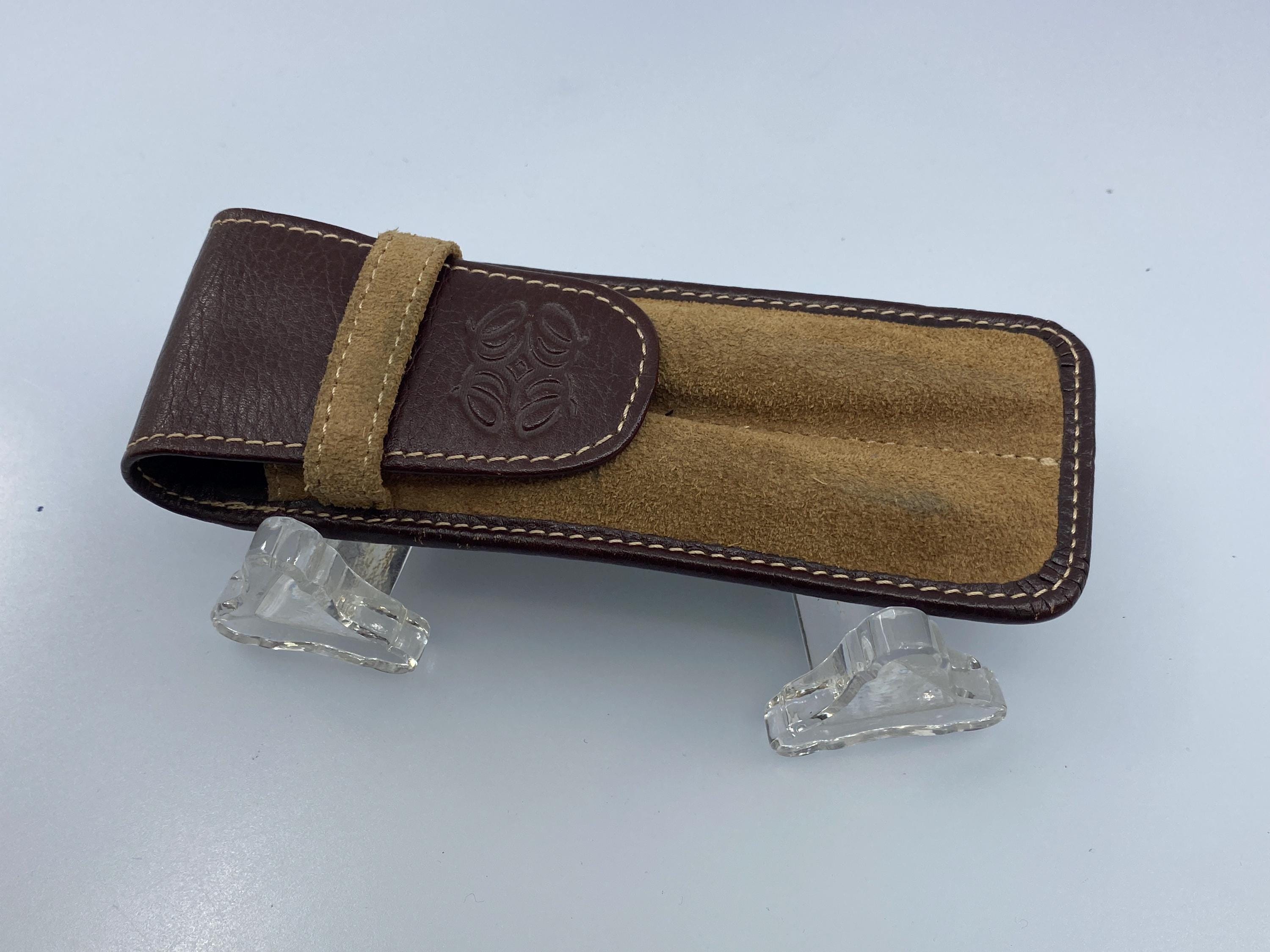 Vintage Loewe Leather Pen Case for 2 Pens Brown Leather Suede