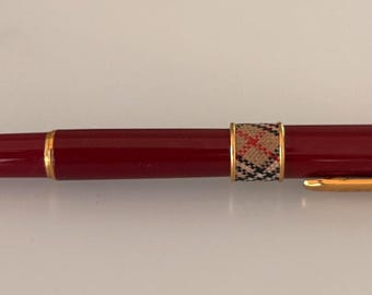 Vintage Burberry Rollerball Pen, Burgundy Red Lacquer, Gold Tone