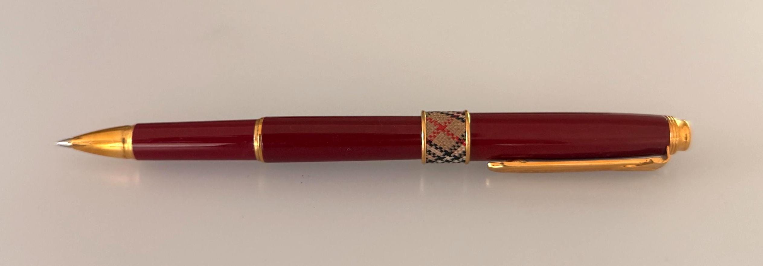 Vintage Burberry Rollerball Pen, Burgundy Red Lacquer, Gold Tone