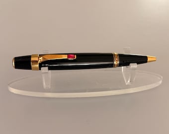 Montblanc Bohème Rouge Ballpoint Pen Black Resin Gold Trim Red Gem Discontinued Luxury Pen