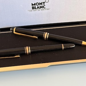 Montblanc Meisterstück Fountain Pen & Mechanical Pencil Set, 14K Gold Nib, Black Resin, Original Box