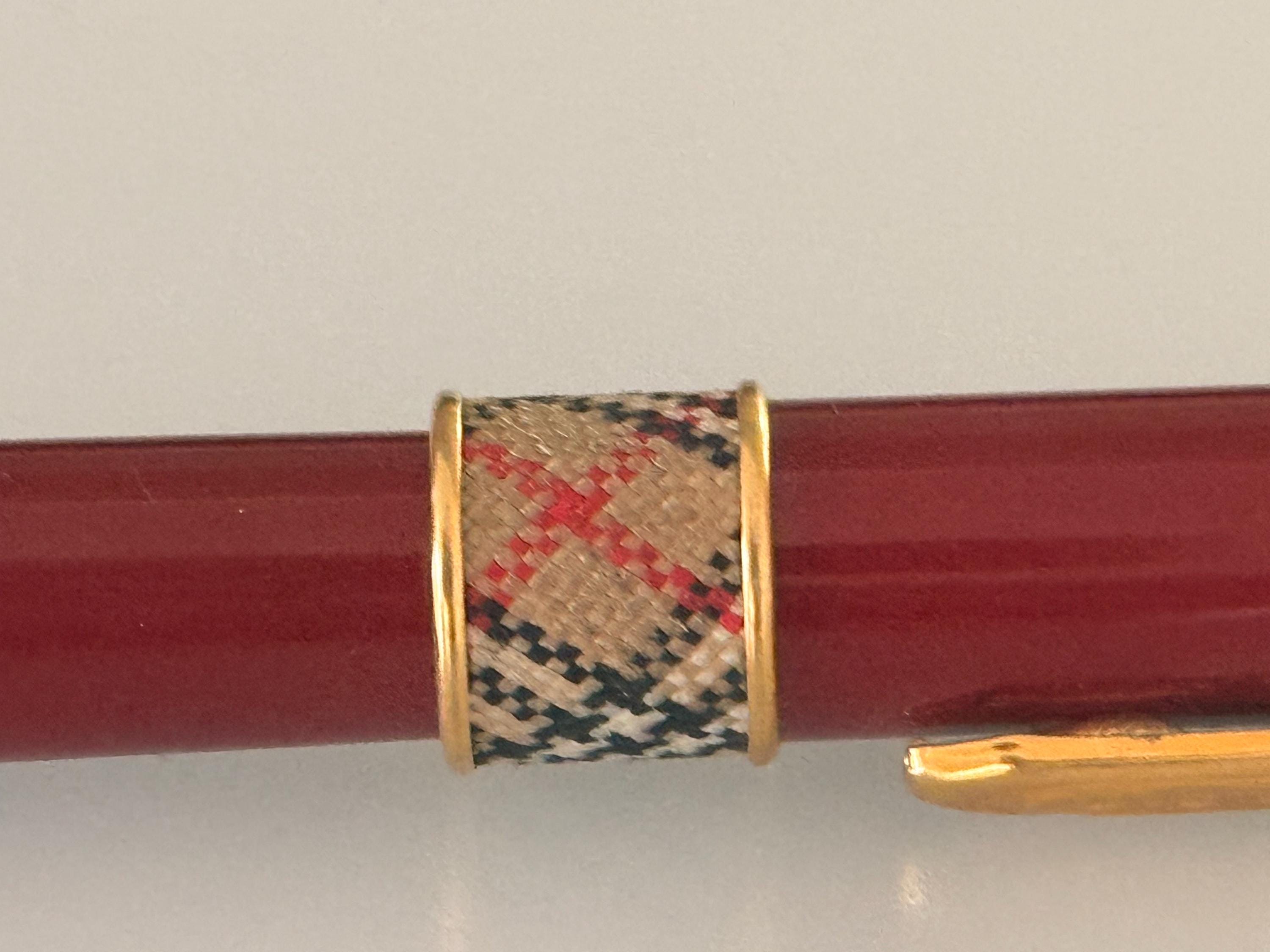 Vintage Burberry Rollerball Pen, Burgundy Red Lacquer, Gold Tone