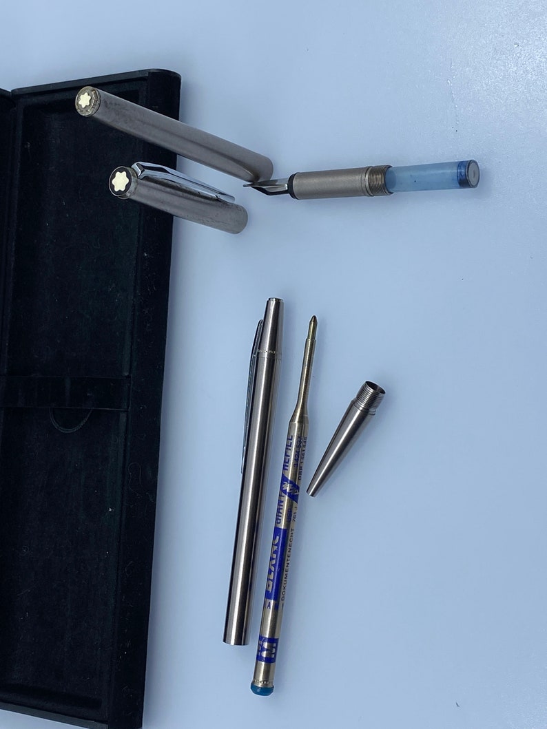 Vintage Montblanc Noblesse Set in Stainless Steel: Ballpoint Pen and Pen with Button and Clip Mechanism image 7