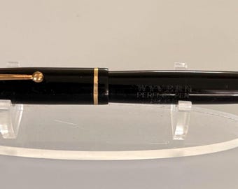 Vintage Wyvern Perfect Pen No. 81 Fountain Pen, Black Celluloid, 14C Gold Nib, Made in England
