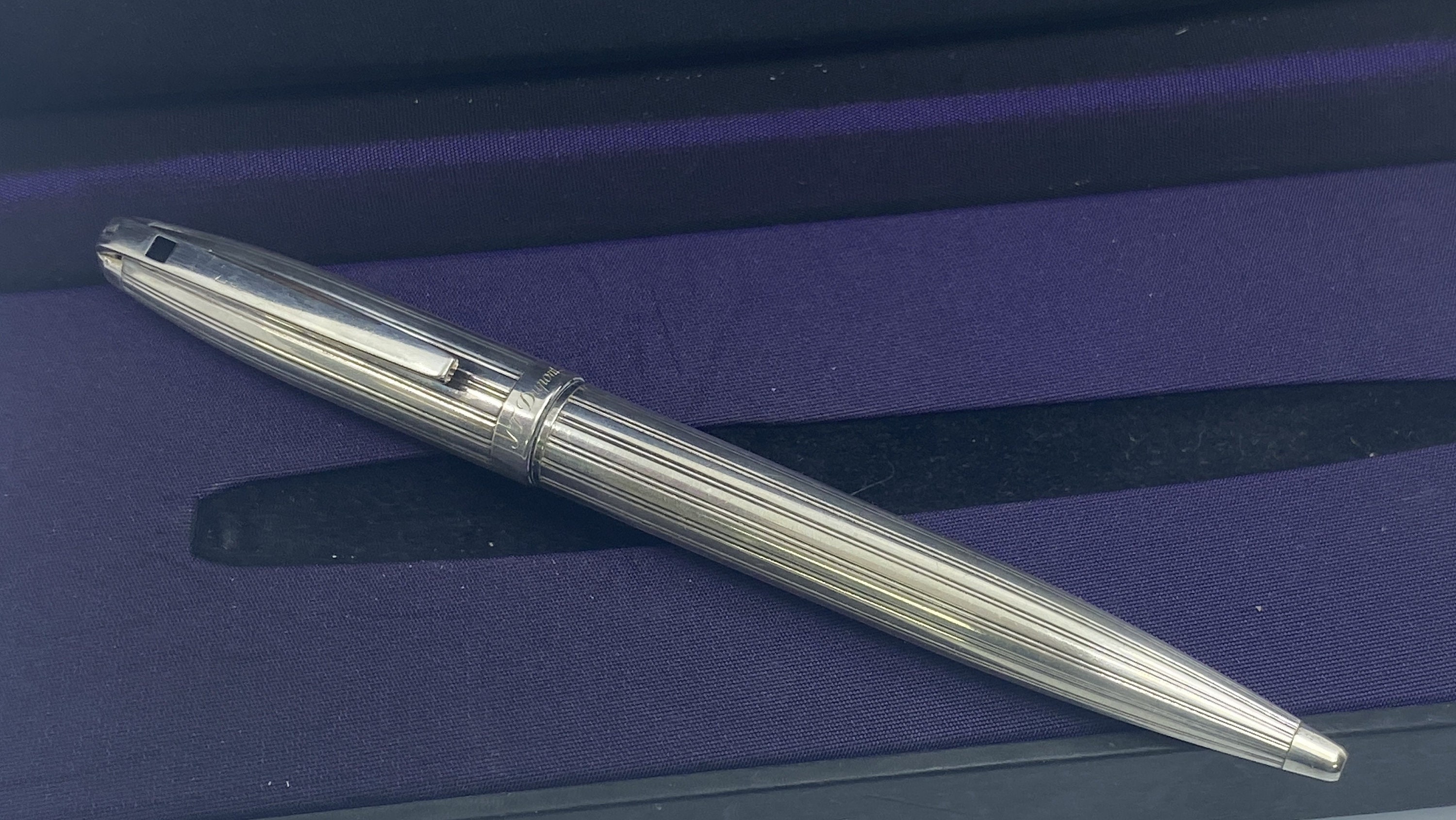 Vintage S.T. Dupont Olympio Ballpoint Pen, Palladium Finish