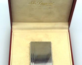 S.T. Dupont Ligne 1 Small Silver Plated Lighter • Vertical Guilloché • Vintage • Original Box & Papers • Serial 1J9CV56 • Working