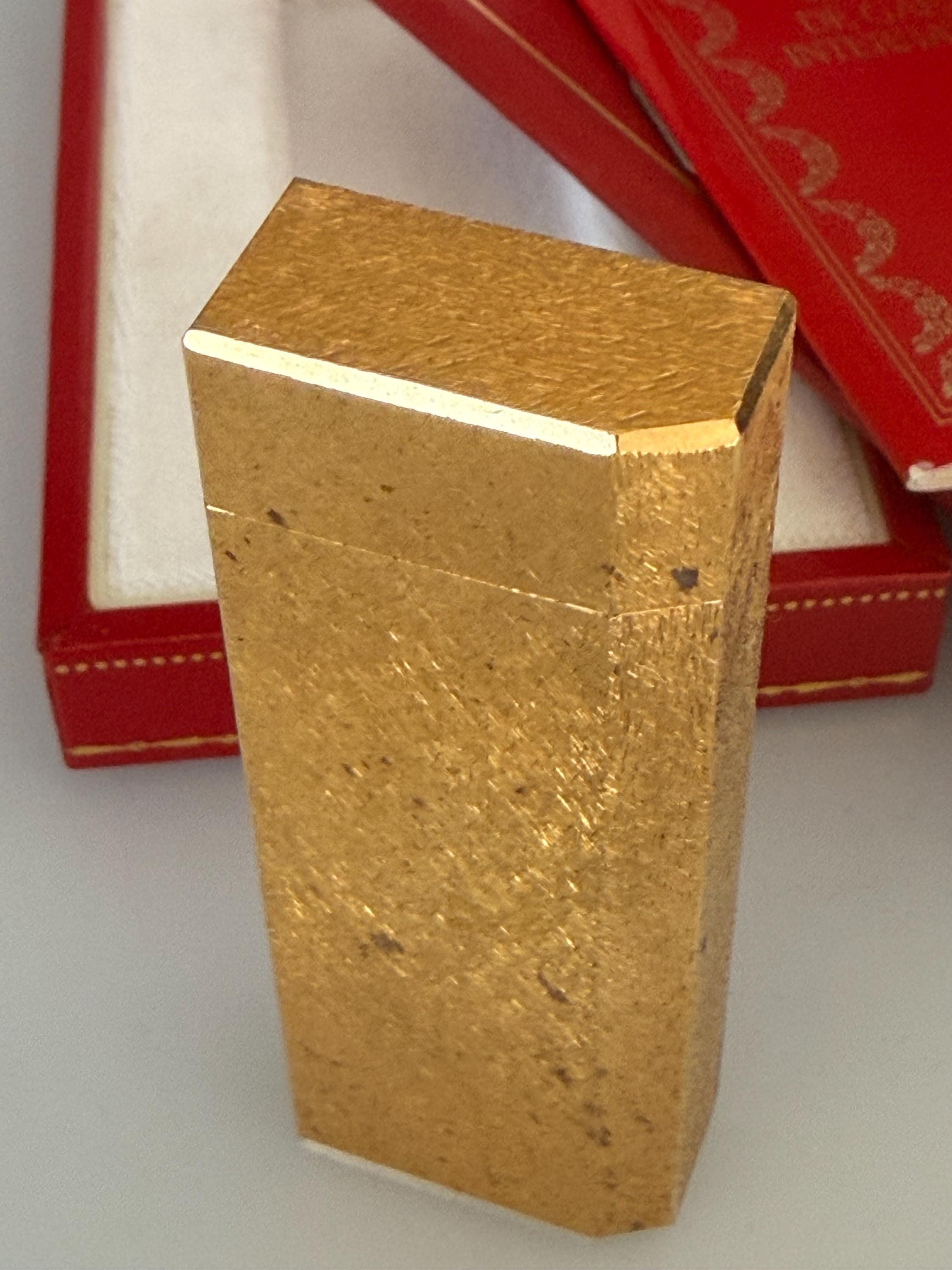 Vintage Les Must De Cartier Gold Plated Lighter, Bark Texture, Box