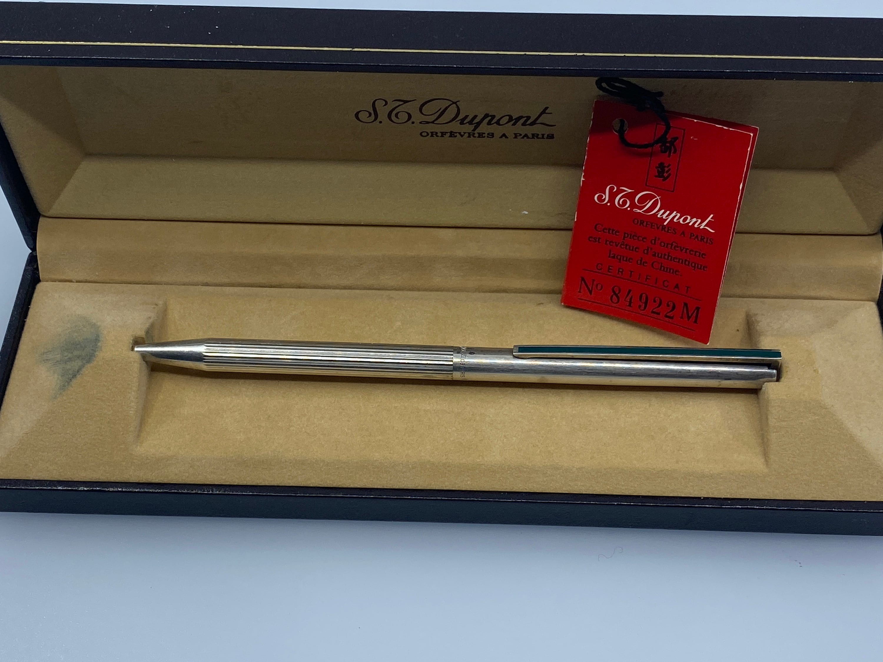 ST Dupont 925 Silver Ballpoint Pen With Green Chinese