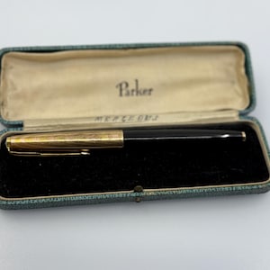 Parker 61 Füllfederhalter – Schwarzer Schaft – 1/10 14K Gold-gefüllte Kappe – Vintage 1960er – Originalverpackung