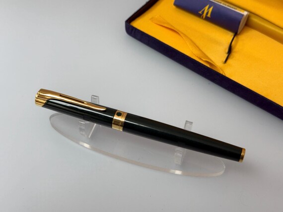 Stylo Plume Ancien Avec Socle - Plume En Or 18 Carats, Corps En Marbre Et Bakélite, Occasion