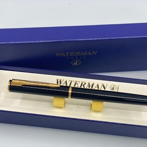 Waterman Fountain Pen - Black Body with Gold Trim, New and Never Inked, in Original Box