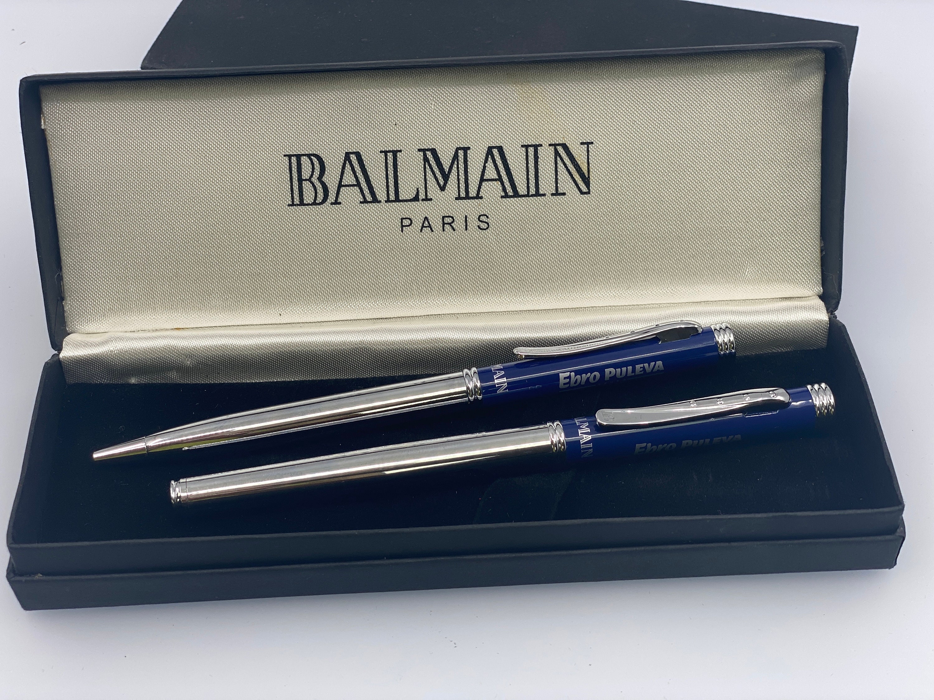 Balmain Vintage Kit - Engraved Fountain Pen and Ballpoint Pen in Original  Box, Never Used